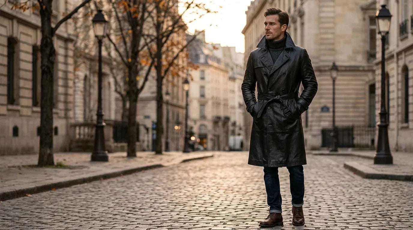 Men's Leather Trench Coat