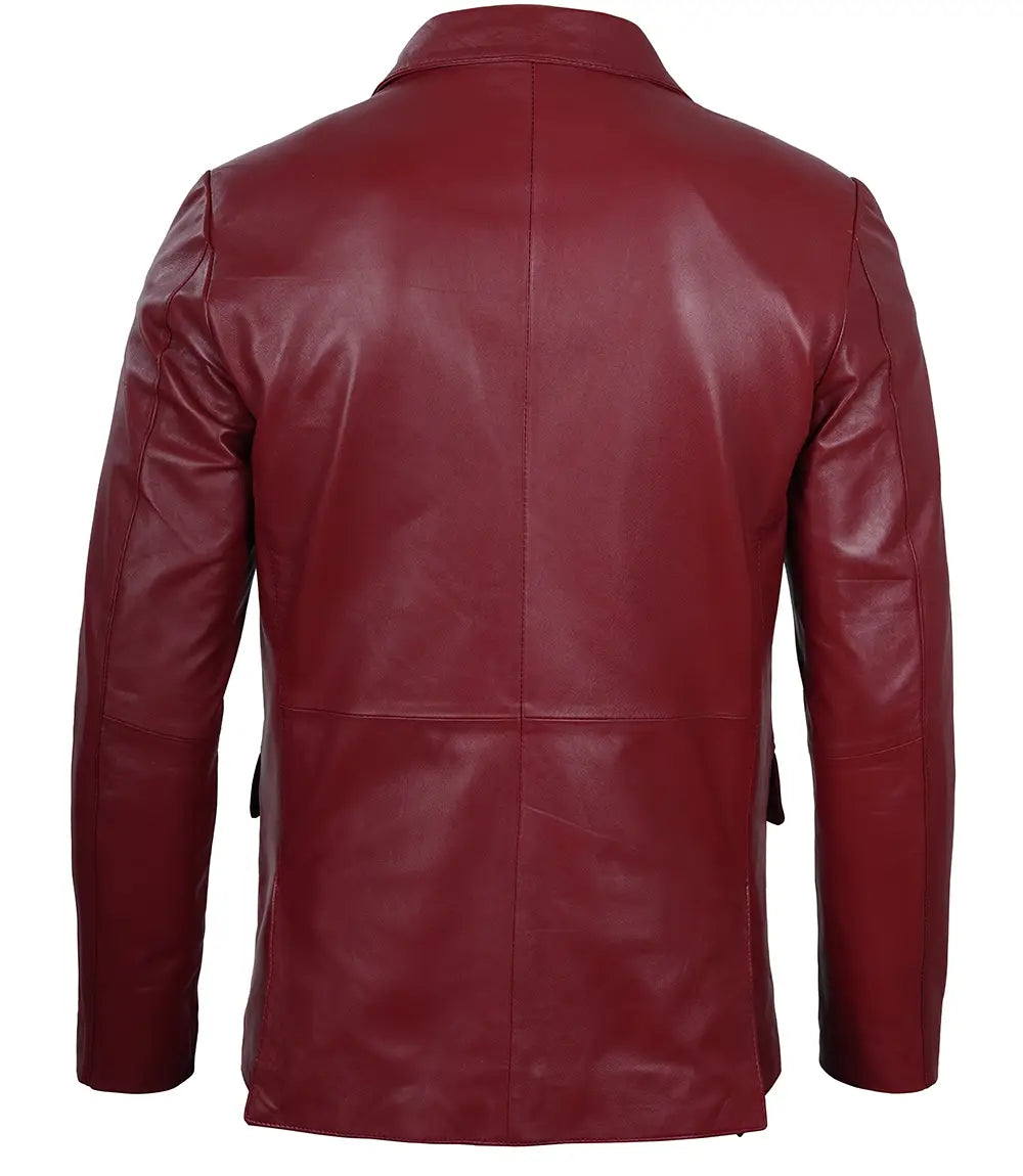 2-button leather blazer mens