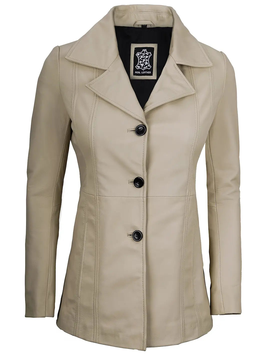 Beige leather blazer womens