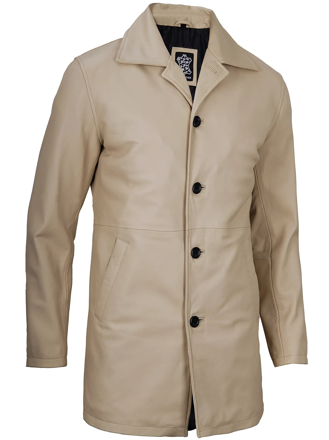 Beige mens leather coat