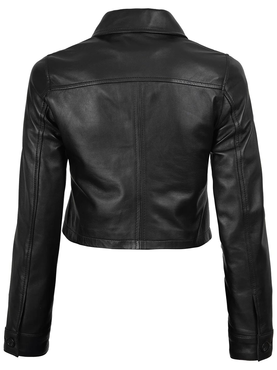 Cropped Shirt Collar Leather Jacket Womens