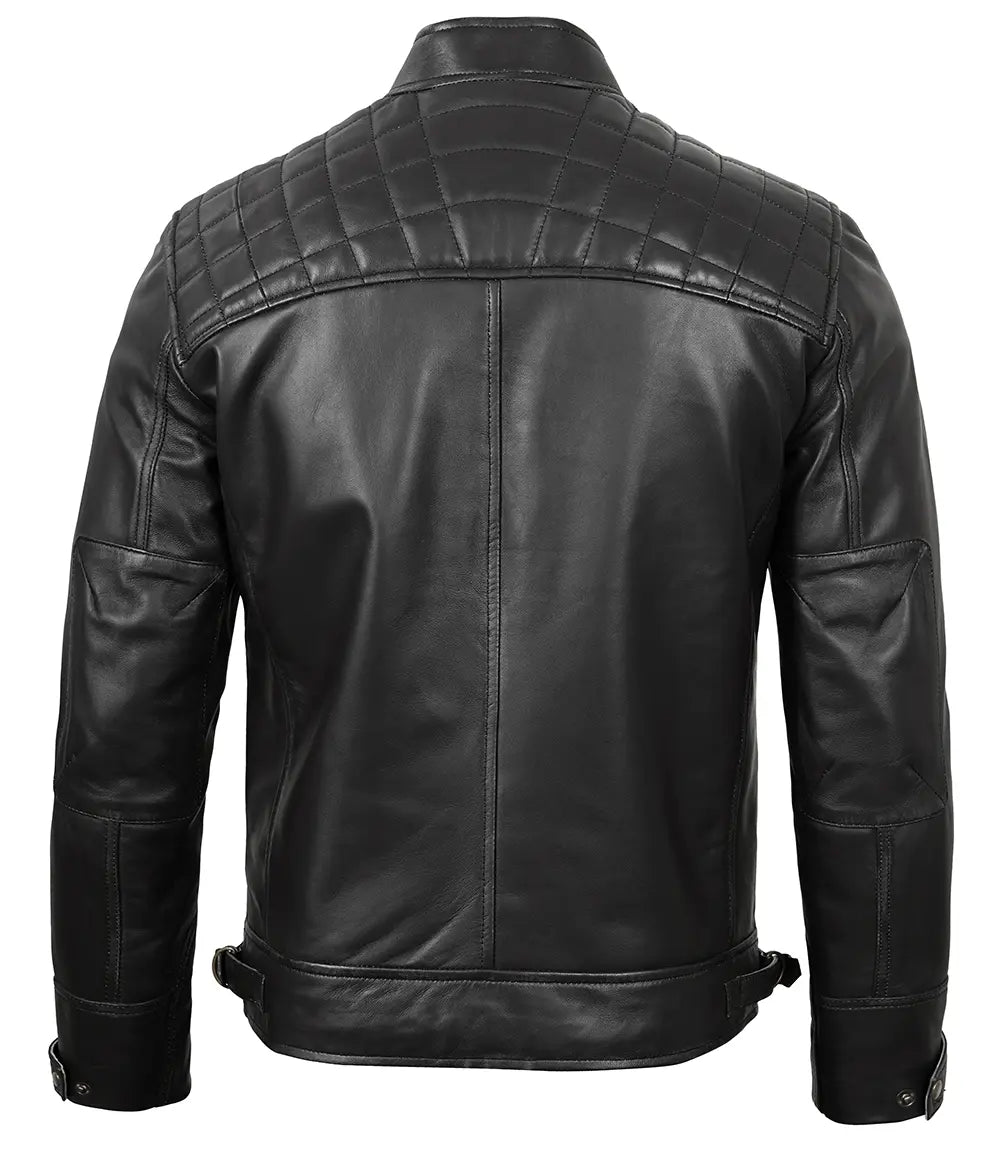 Black cefe racer men leather jacket