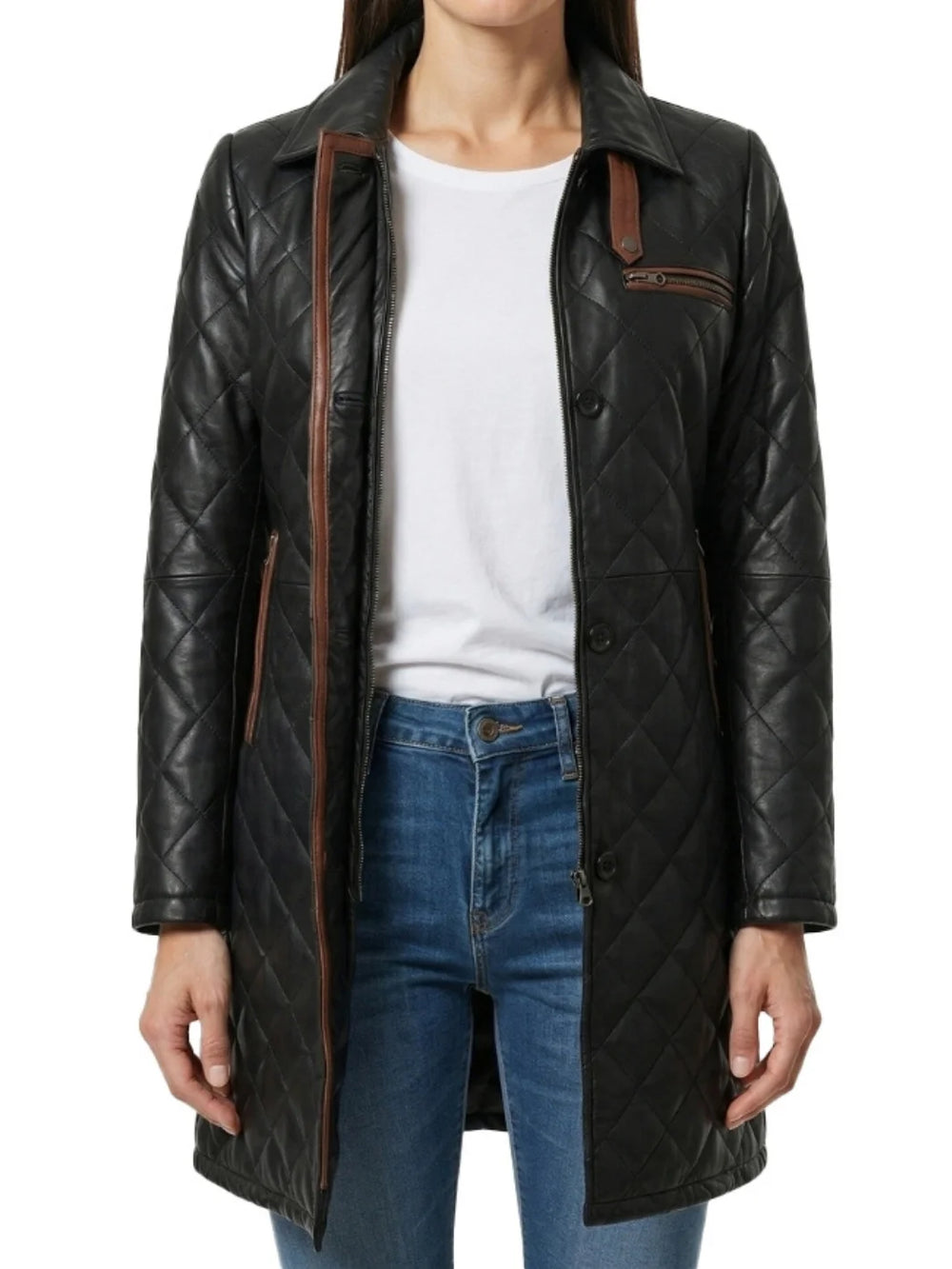 Glen-Women-Black-Quilted-Real-Leather-Car-Coat