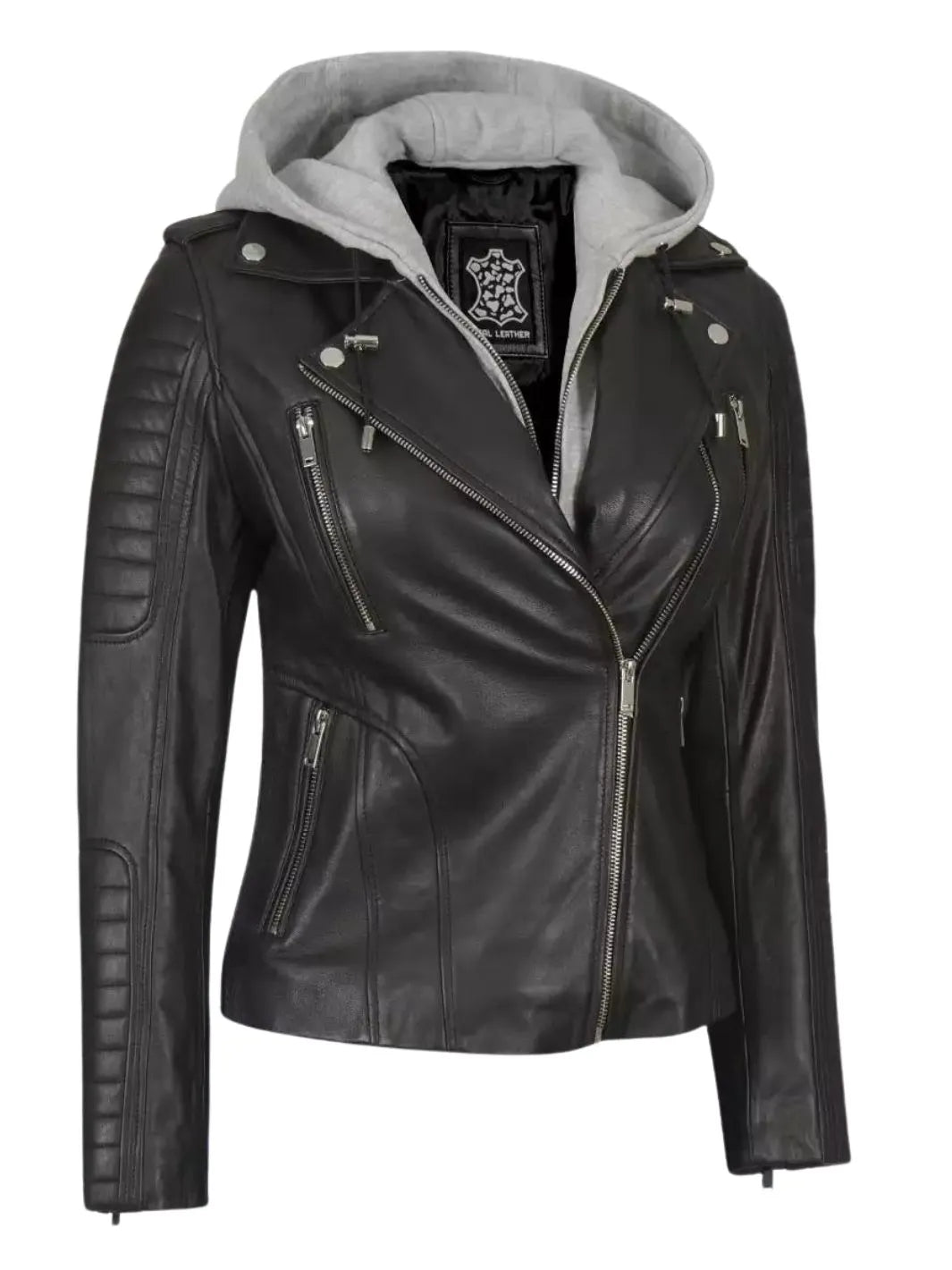 Hooded Leather Jacket Womens