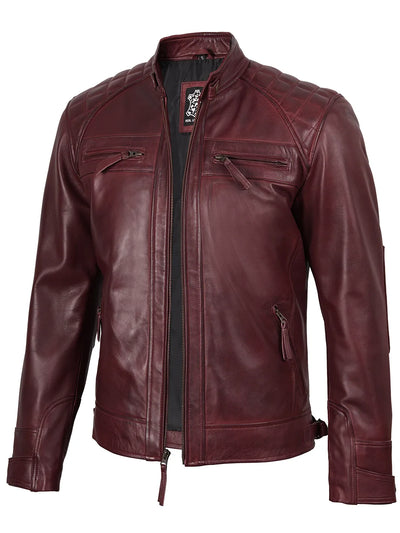 Johnson Burgundy Quilted Motorcycle Leather Jacket