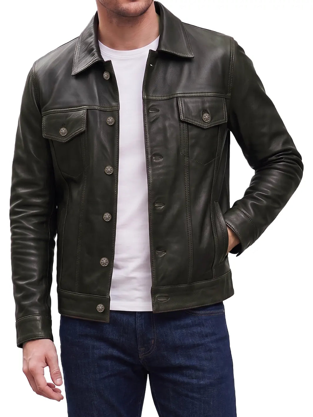 Men's Dark Brown Trucker Leather Jacket