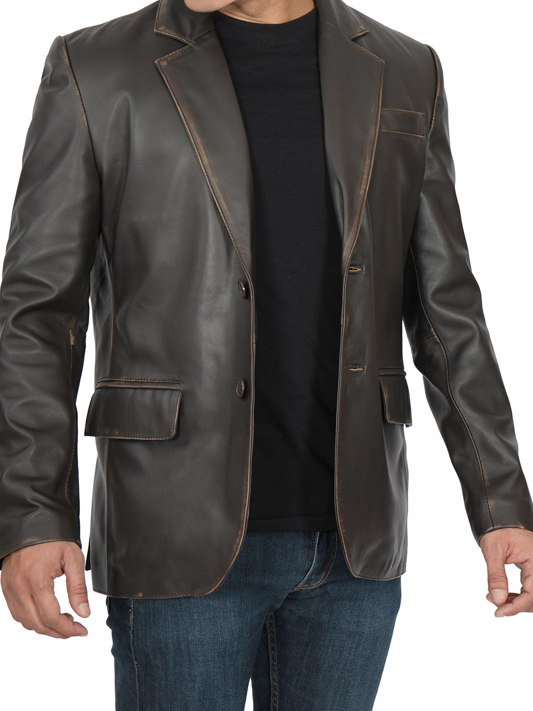 Mens Brown two button leather blazer