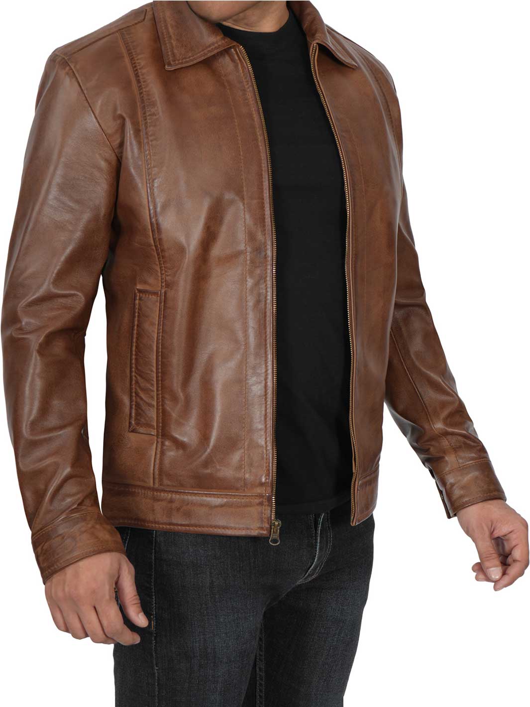 Mens Cafe Racer Biker Leather Jacket