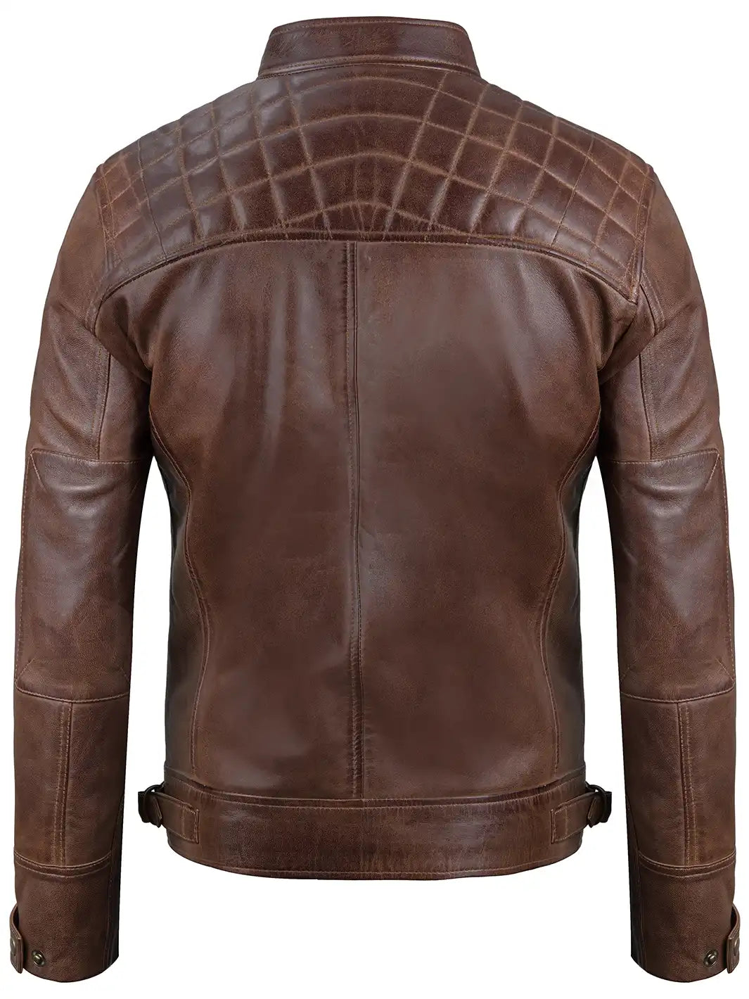 Men Chocolate Brown Cafe Racer Real Leather Jacket Decrum