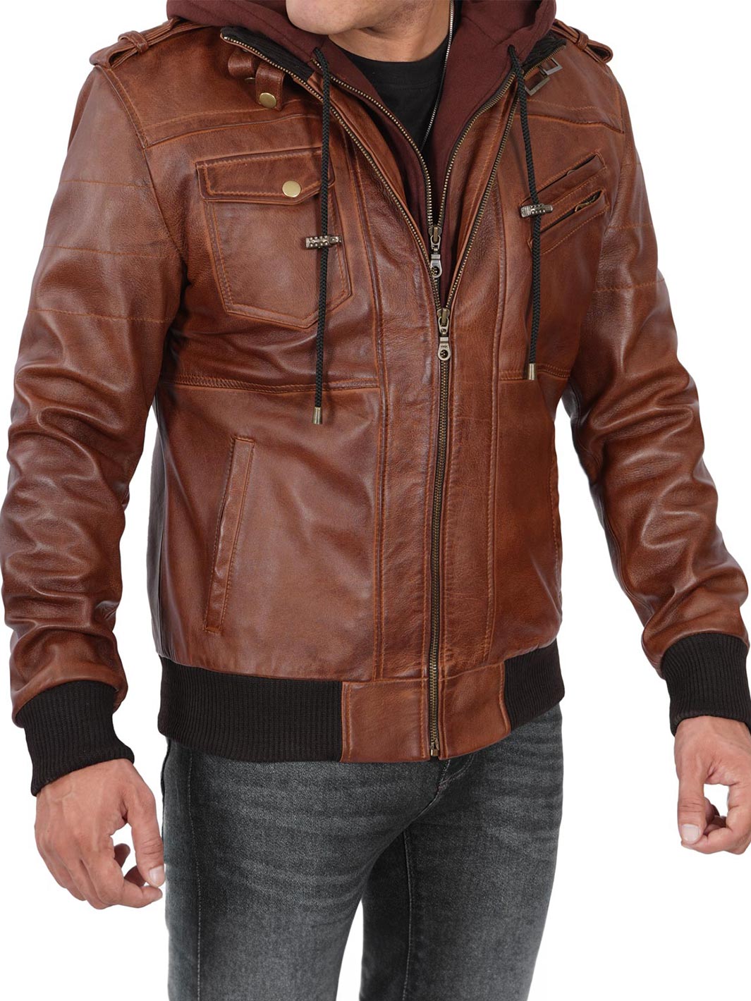 Brown leather jacket for men