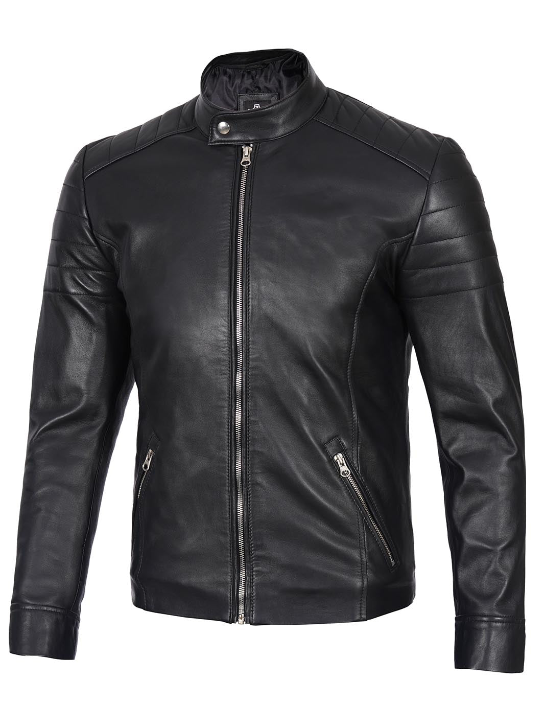 Mens Black Cafe Racer Leather Jacket