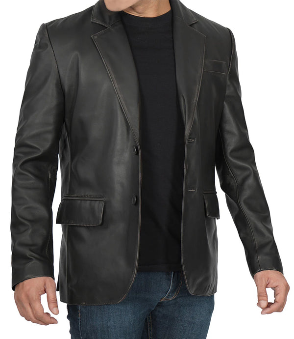 Mens Black Leather Blazer