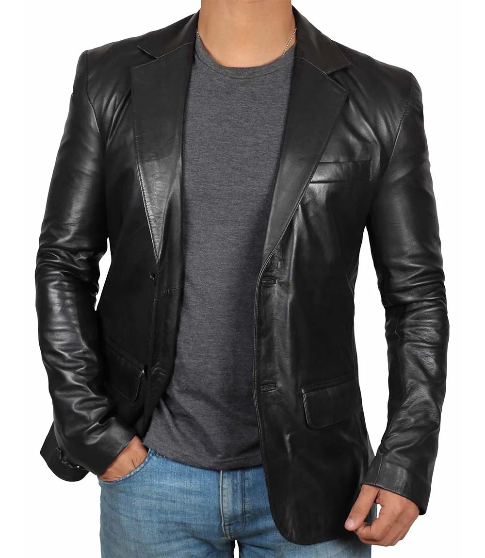 Mens Leather Blazer Jacket