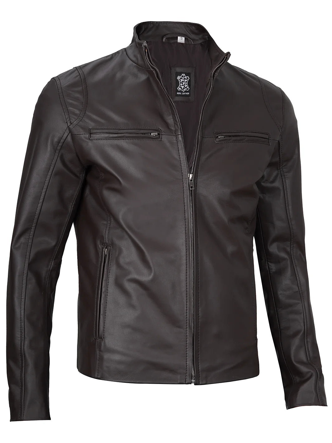 Mens dark brown leather jacket