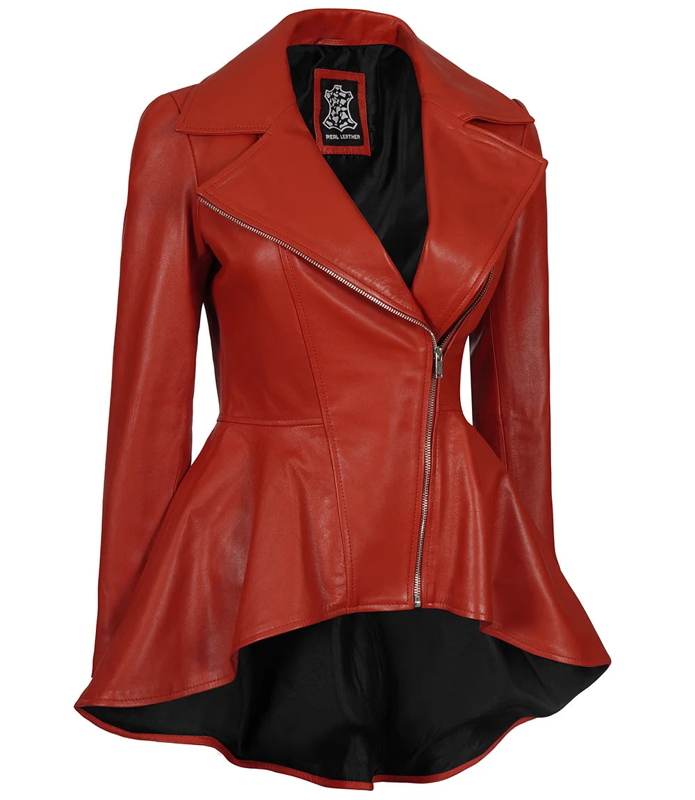 Red Asymmetrical Leather Jacket