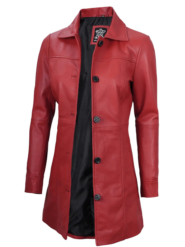 Real leather car coat womens