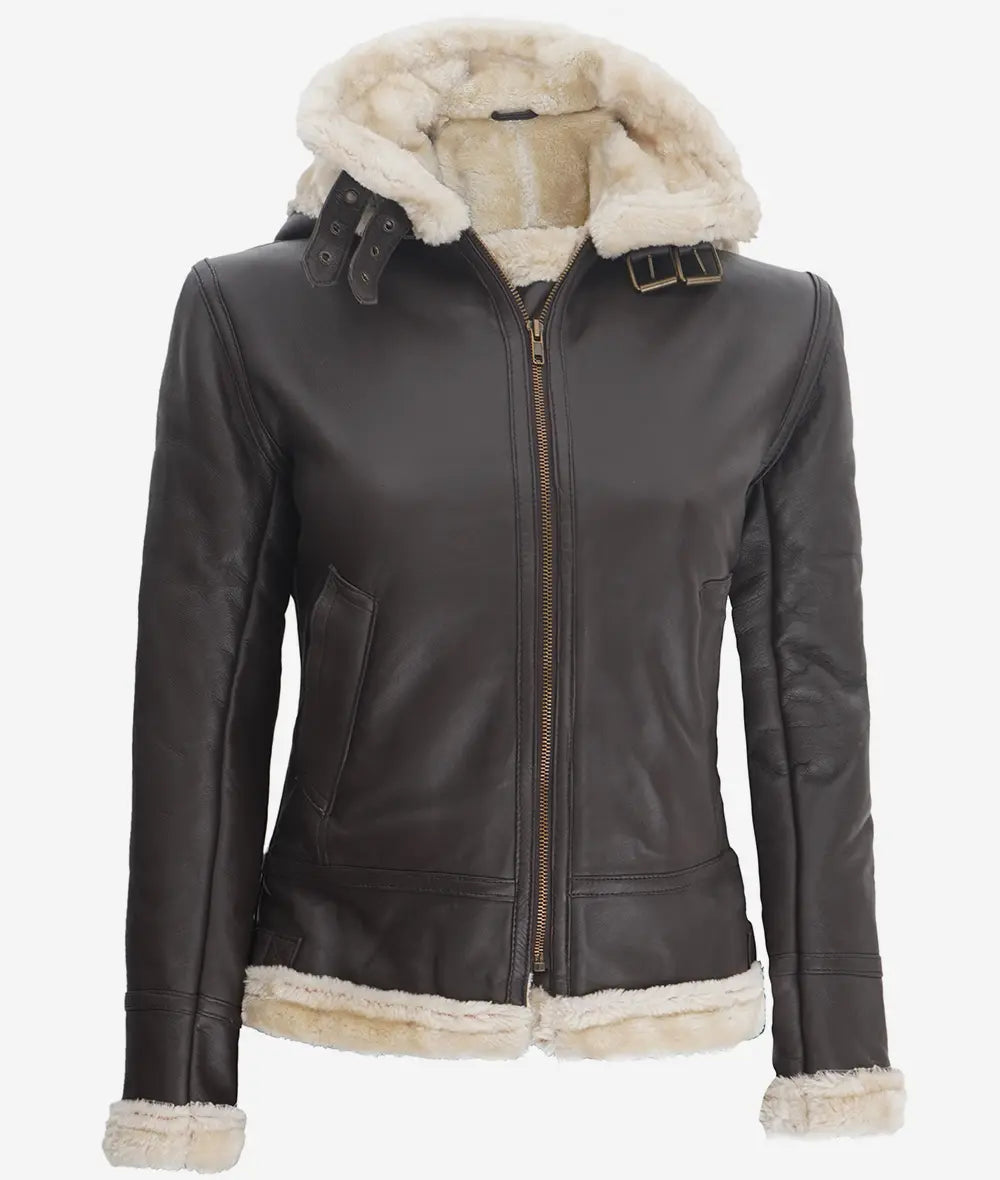 Shearling Leather Jacket Dark Brown