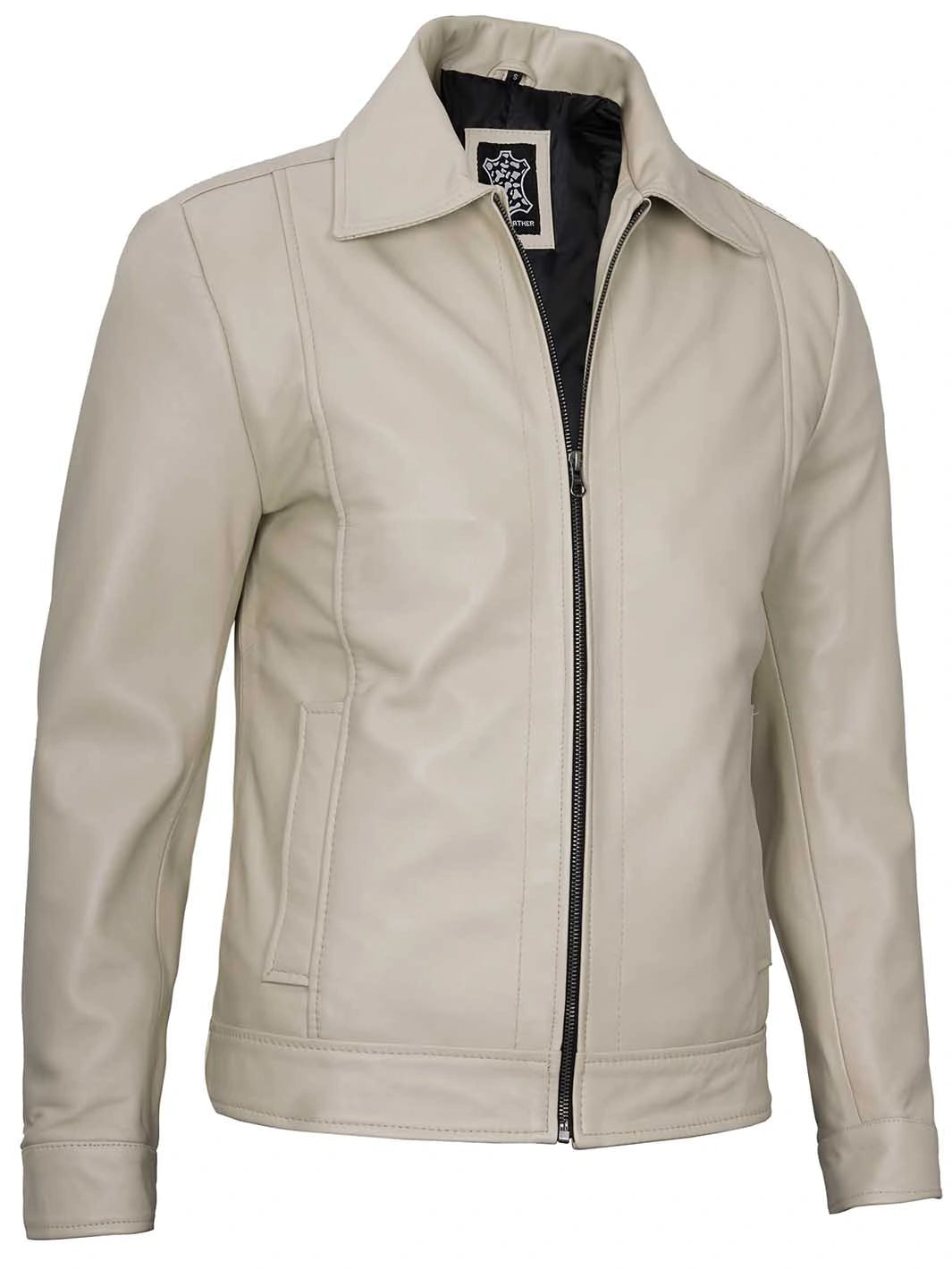 Trucker beige real leather jacket for men