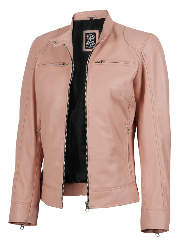 Women Light Pink Motorcycle Leather Jackets