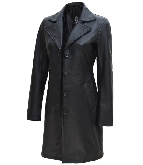 Women black leather coat