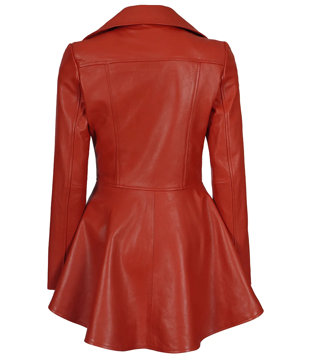 Women's Red Asymmetrical Peplum Leather Jacket