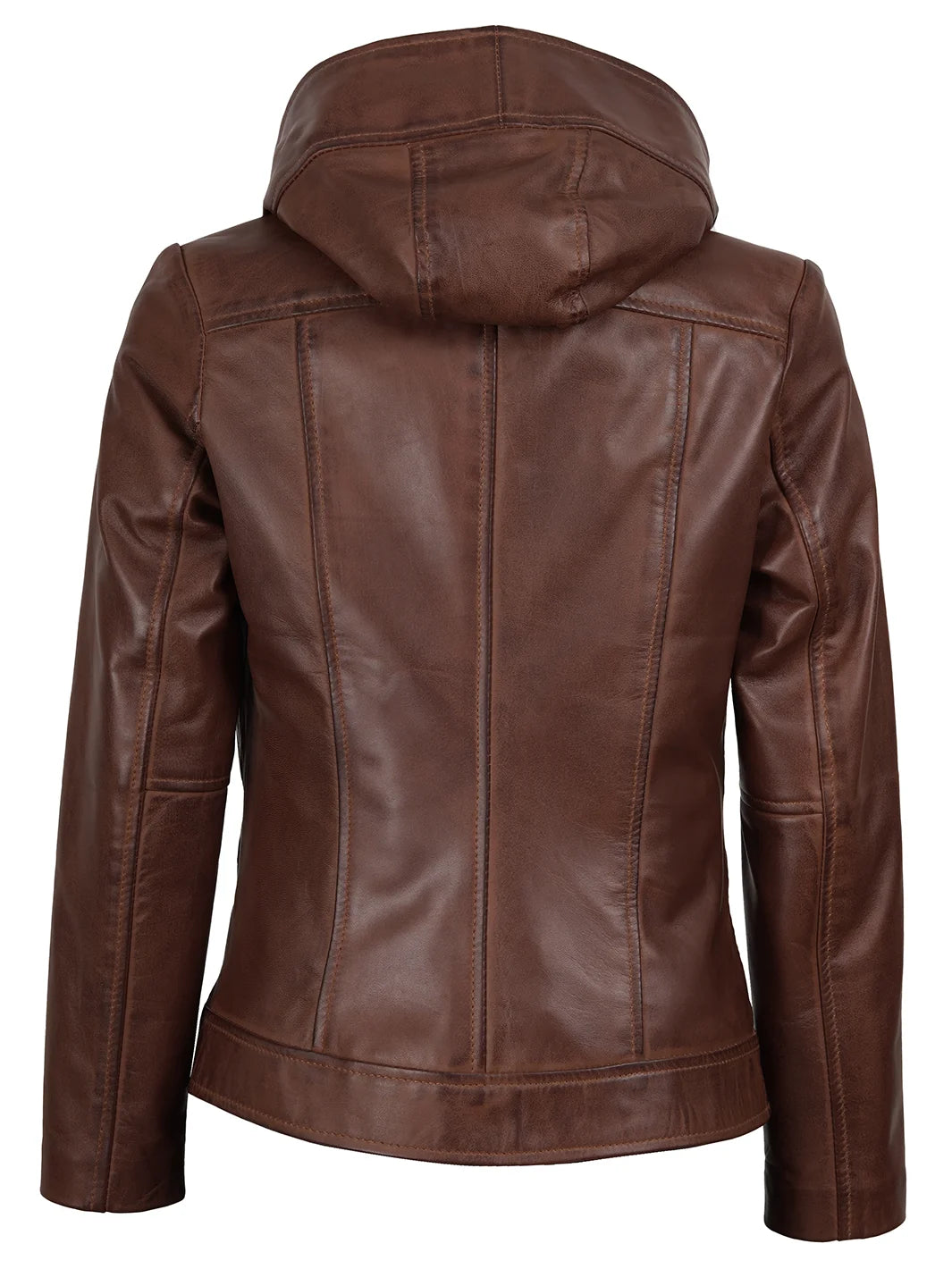 Womens Brown Hooded Real Leather Jacket