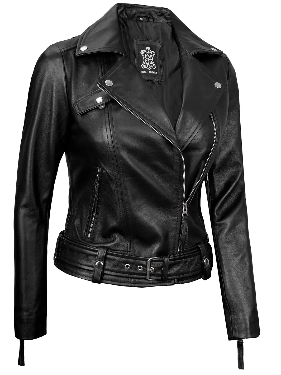 Women black biker leather jacket