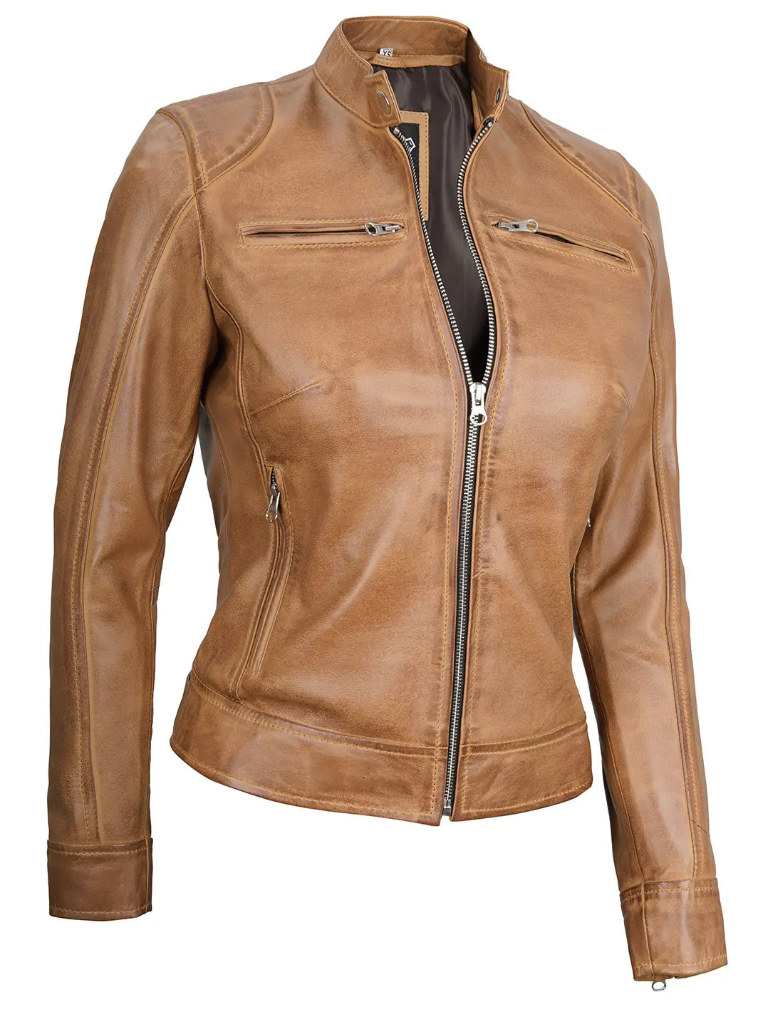 Womens camel brown leather jacket