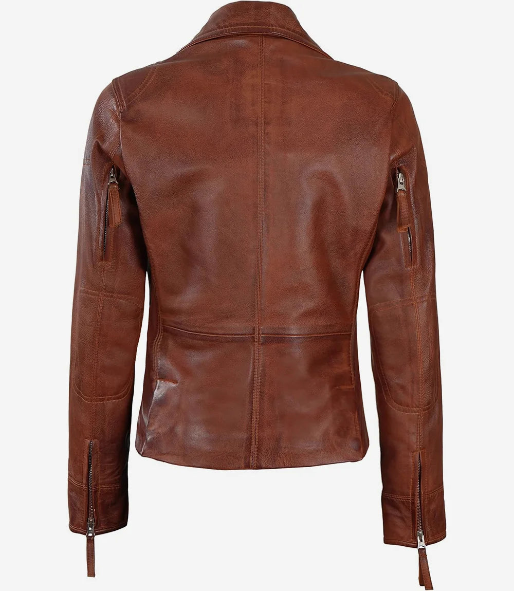 womens brown biker real leather jacket