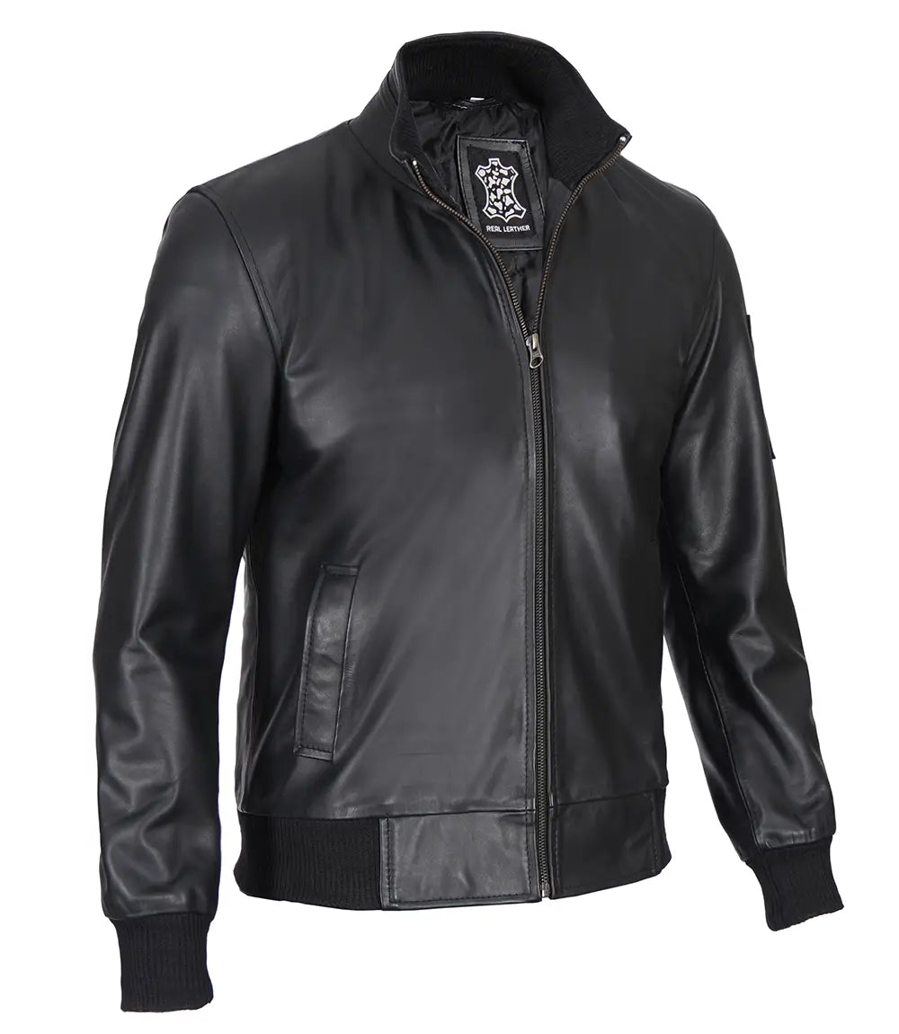 black leather bomber jacket mens