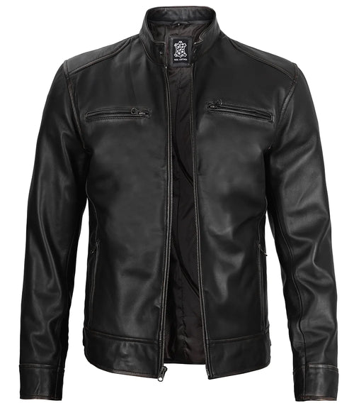 Black cafe racer leather jacket