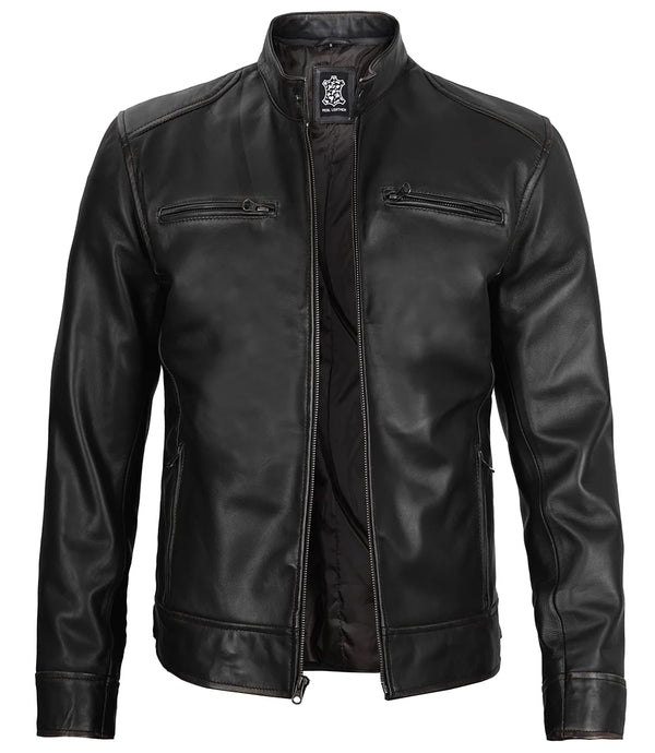 Dodge Tall Men's Black Cafe Racer Leather Jacket
