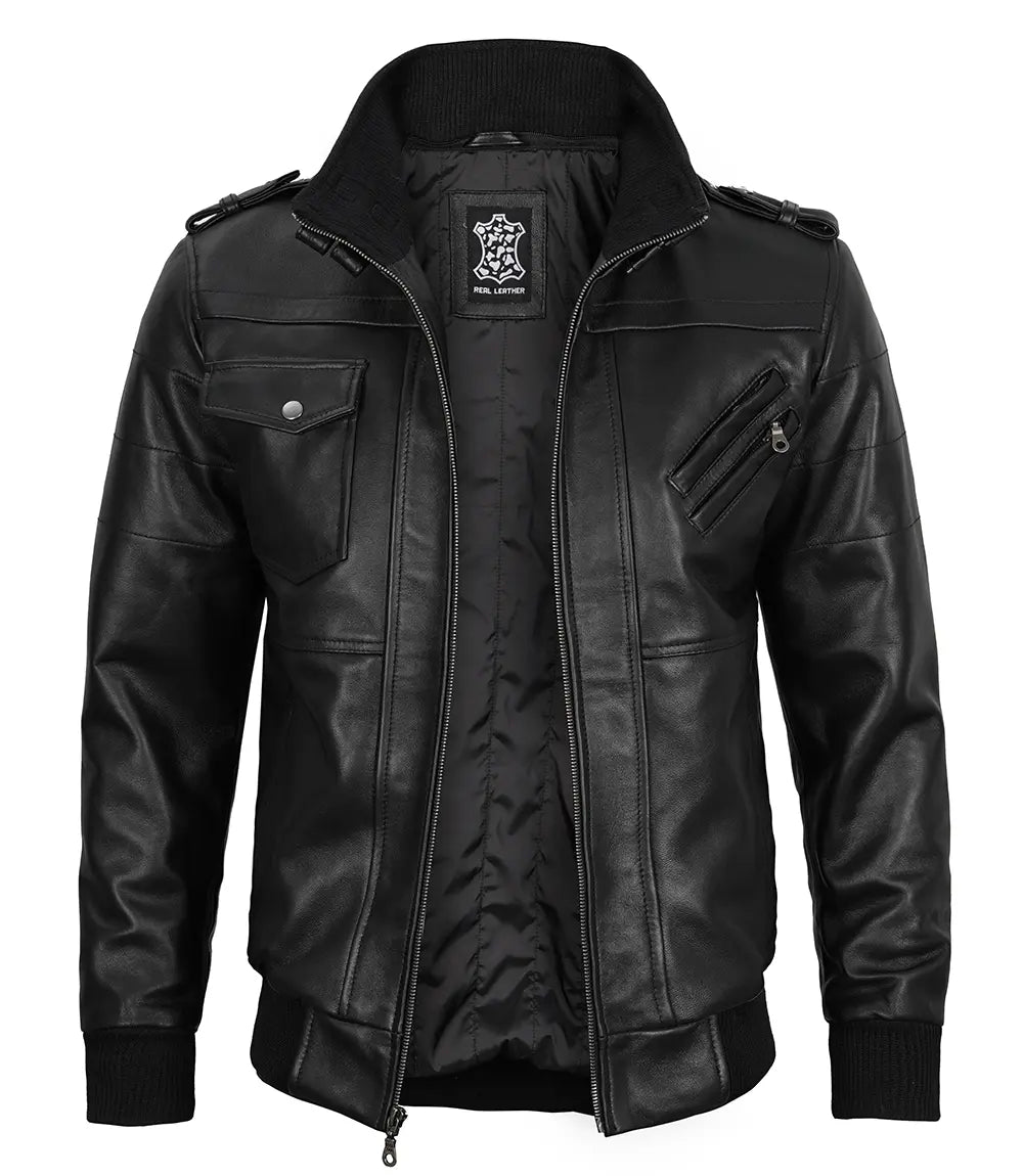 mens hooded leather jacket