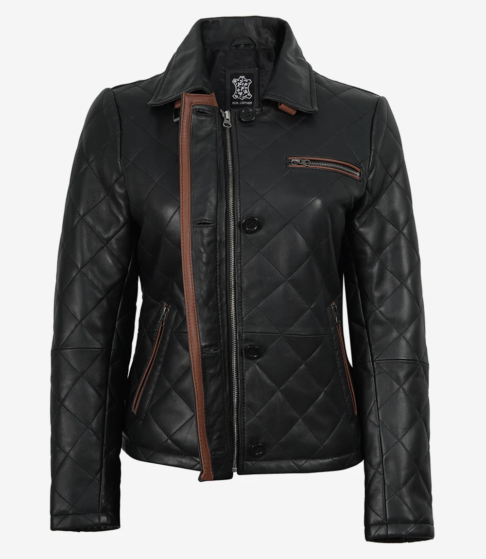 Women's Black Quilted Leather Jacket – Decrum