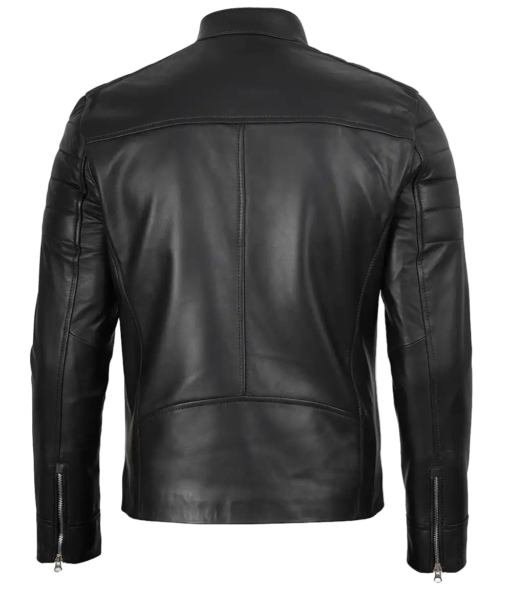 Black leather jacket on a white background