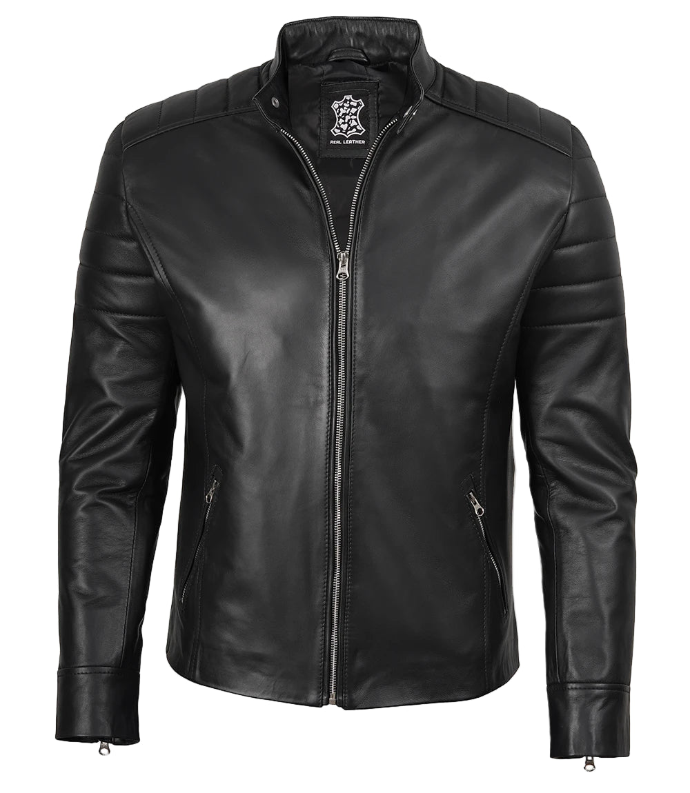 Black leather jacket on a white background