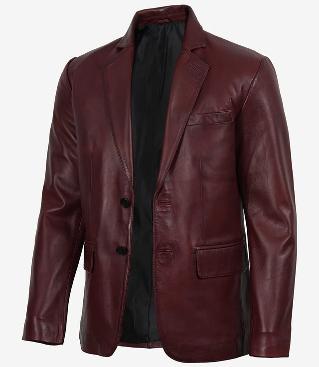 Men's burgundy wax finish lambskin blazer
