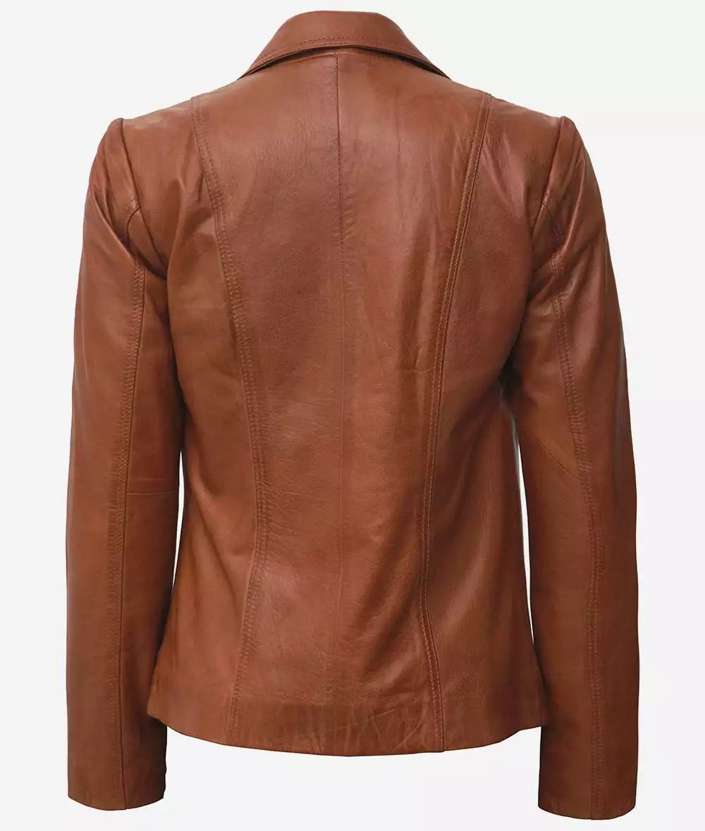 Brwon tan leather blazer women