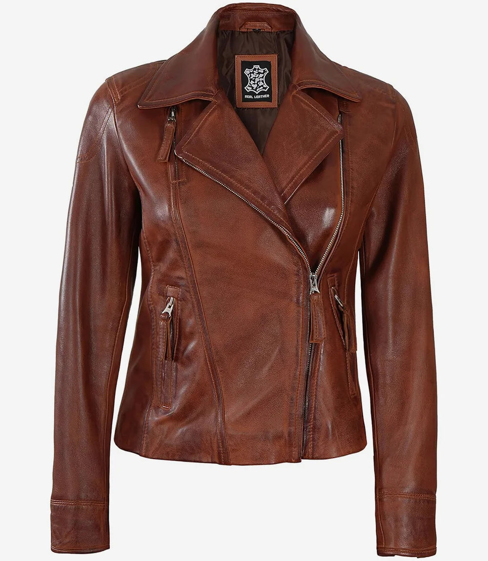 brown leather jacket womens biker style