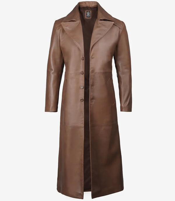 Brown Leather Long Men's Duster Coat