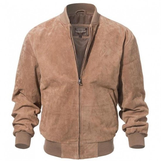 Mens Camel Suede Bomber Jacket