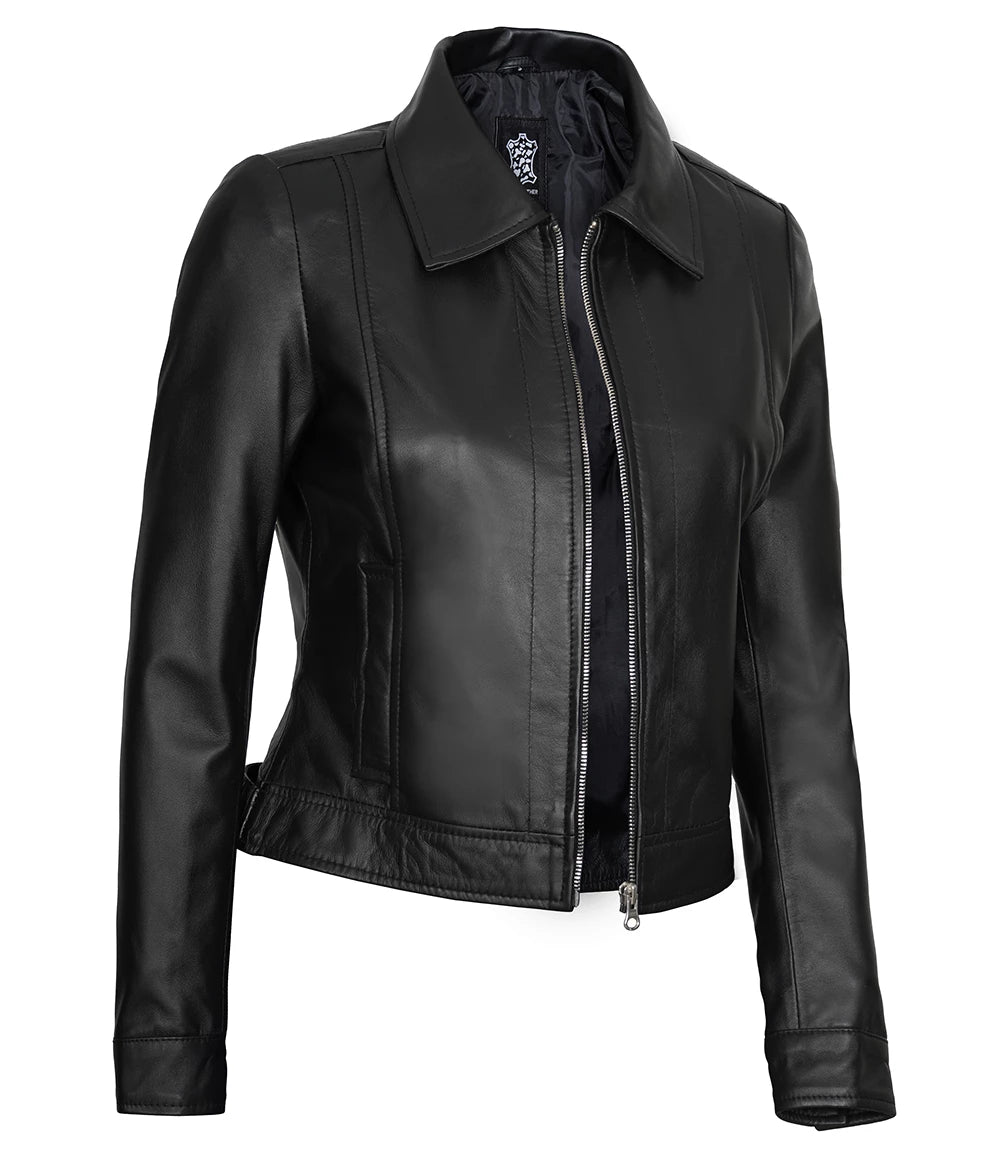 black women leather jacket