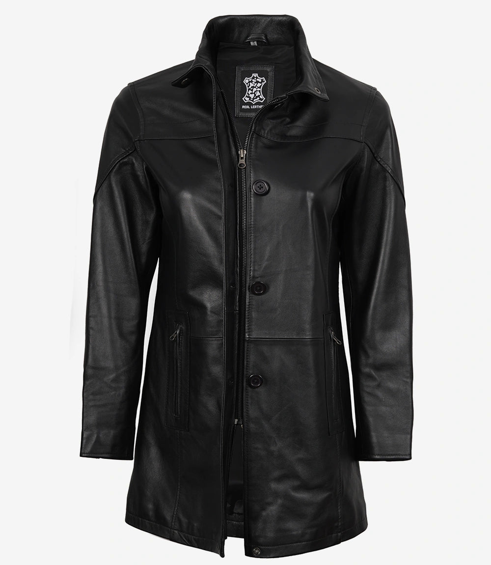 black leather car coat womens