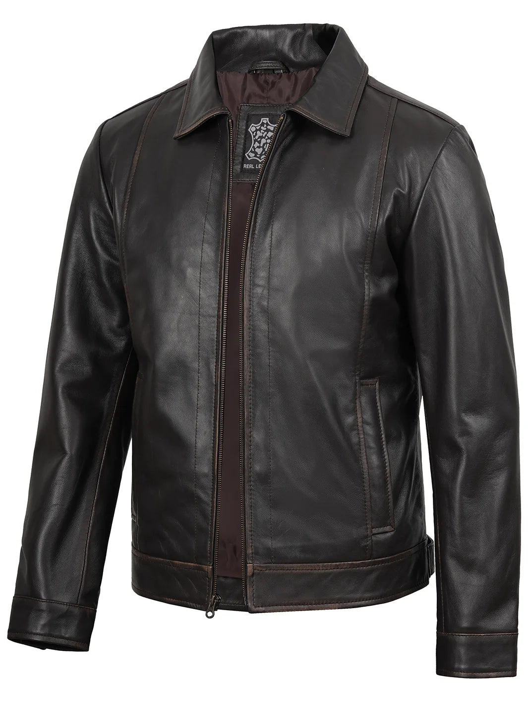 mens dark brown leather jacket