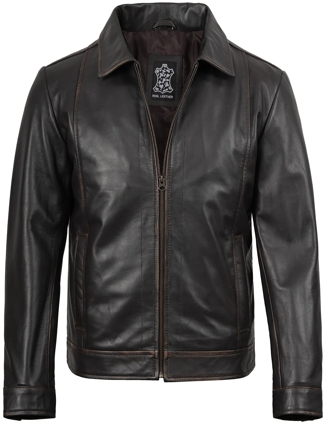 mens dark brown shirt collar jacket