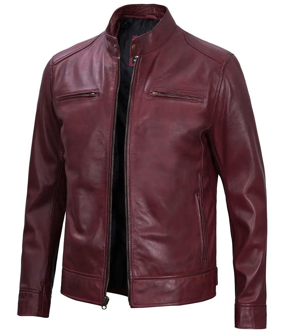 mens cafe racer maroon leather jacket