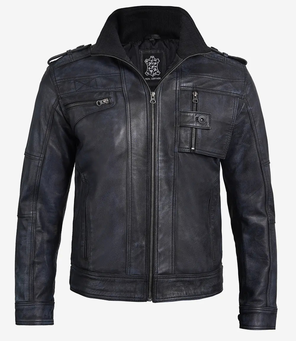 mens distressed black leather jacket