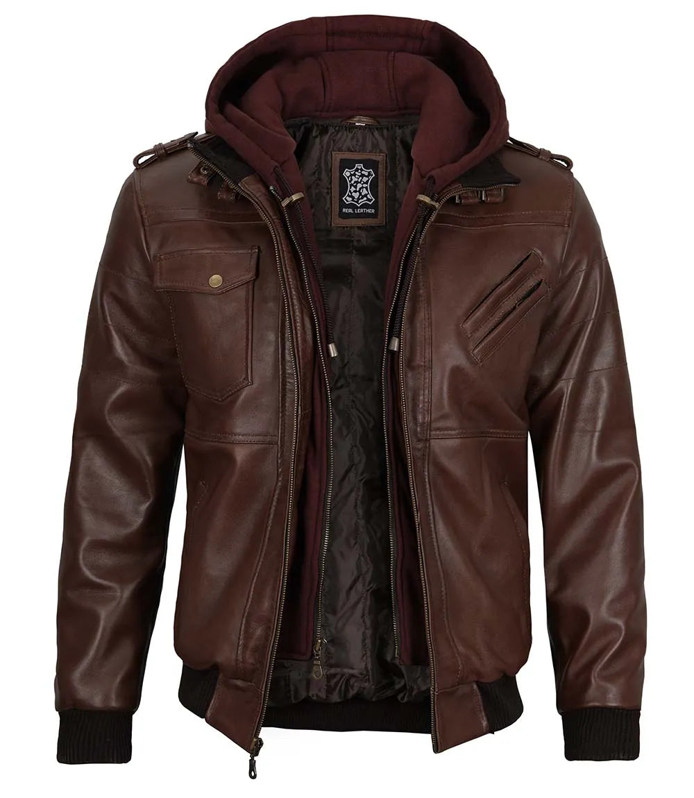 Mens Hooded Leather Jacket