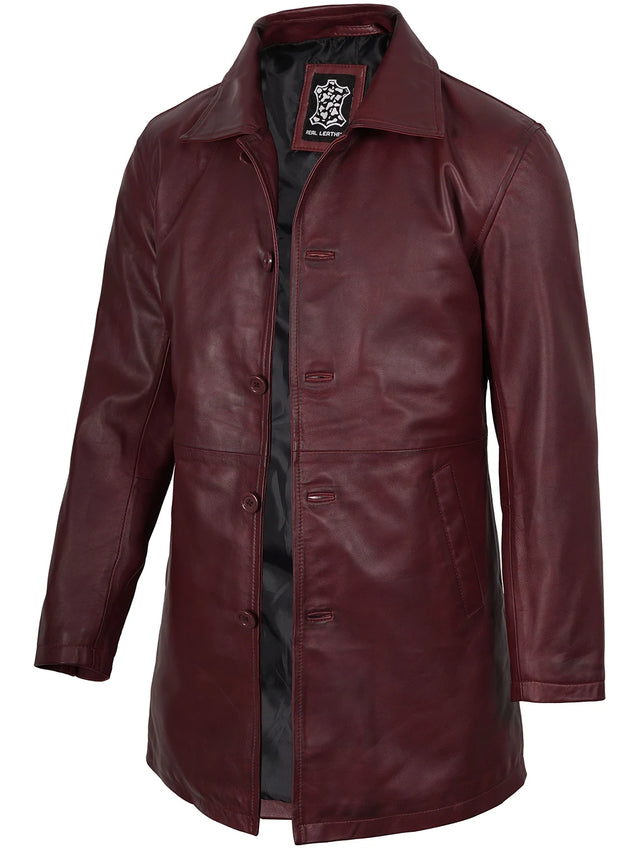 Men's burgundy real lambskin car coat