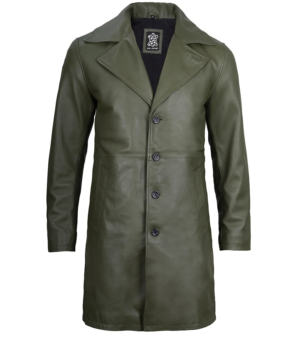 mens military green leather coat